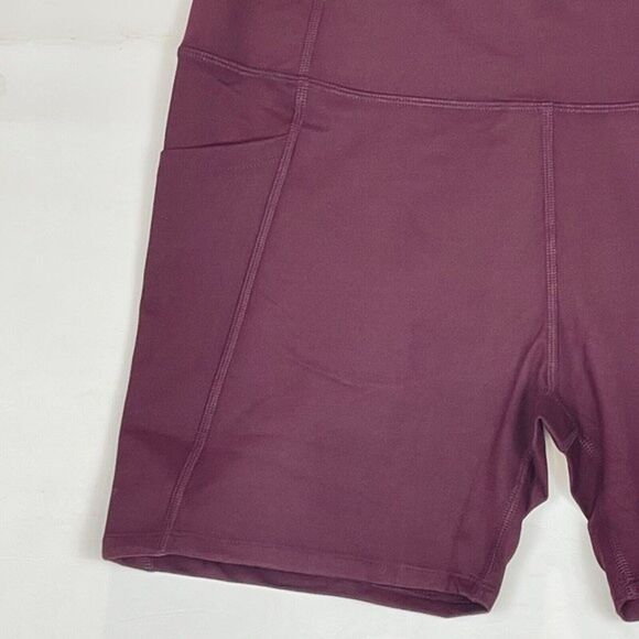 Women Leggings Shorts Large Red High Waisted Side Pockets Burgundy - Picture 8 of 12
